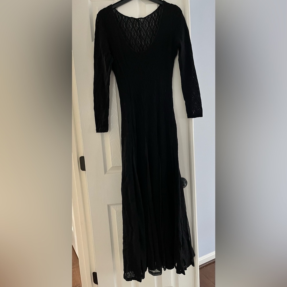 Black Lace Sheer Long Sleeve Dress